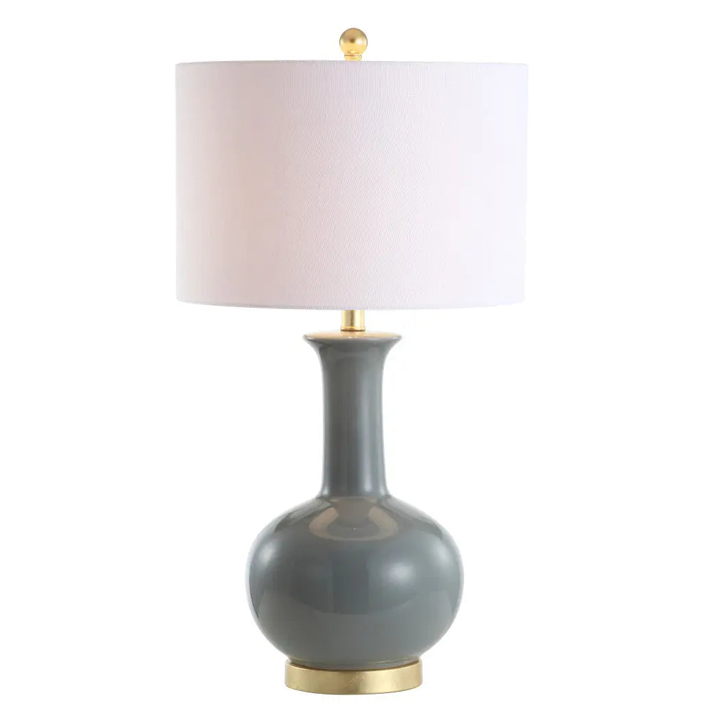 27" Steel Blue And Gold Novelty Table Lamp With Drum Shade Homeroots Lighting
