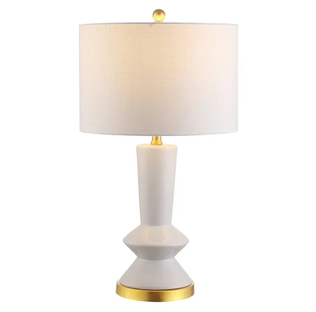 27" White And Gold Geometric Table Lamp With Drum Shade Homeroots Lighting