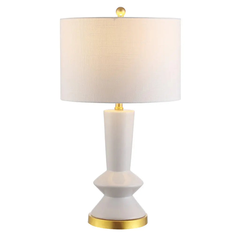 27" White And Gold Geometric Table Lamp With Drum Shade Homeroots Lighting