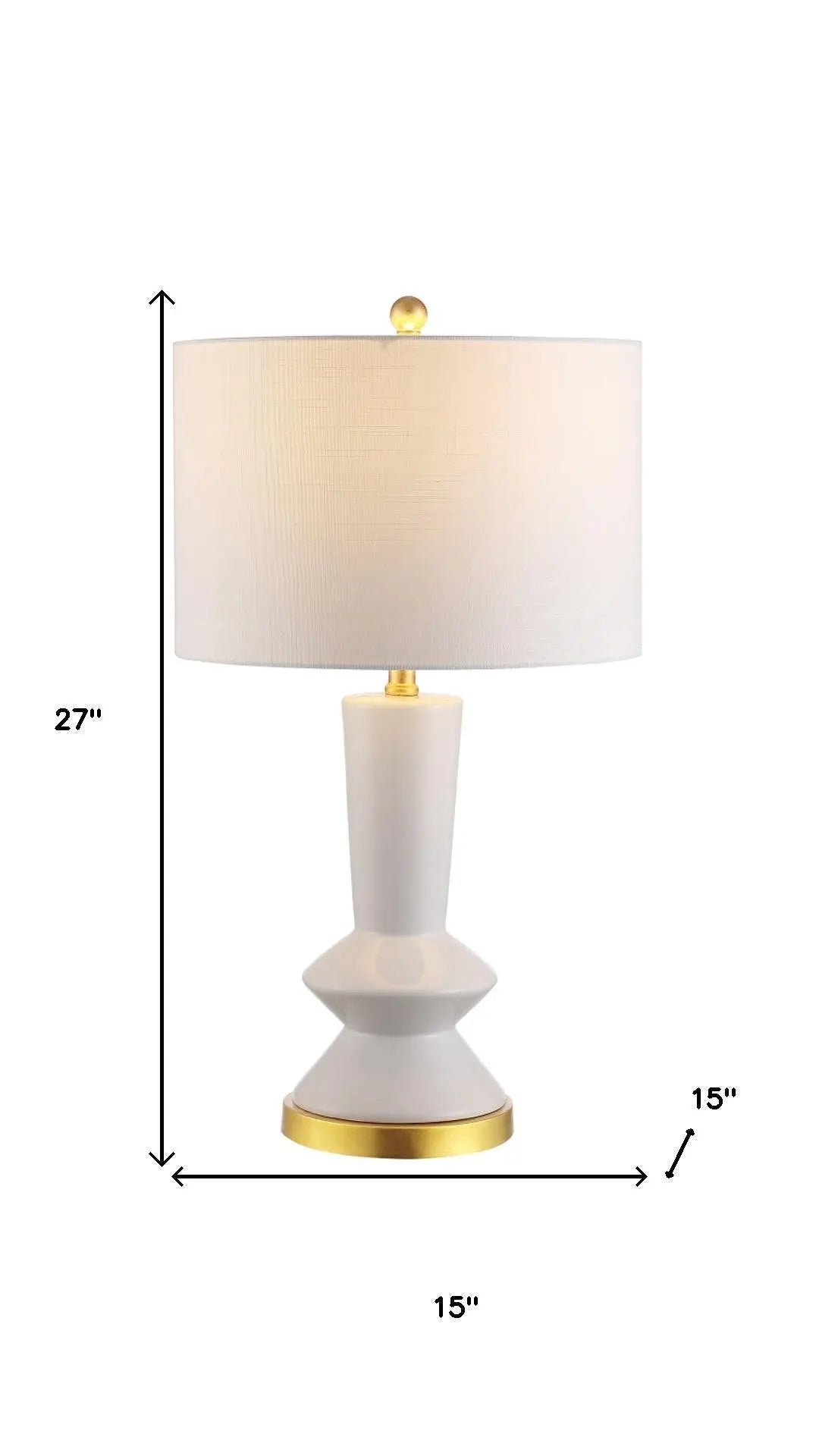 27" White And Gold Geometric Table Lamp With Drum Shade Homeroots Lighting