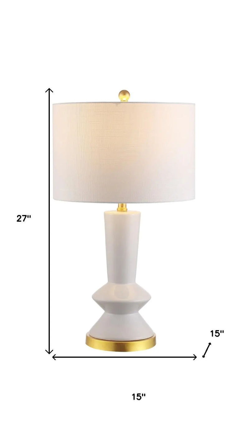27" White And Gold Geometric Table Lamp With Drum Shade Homeroots Lighting
