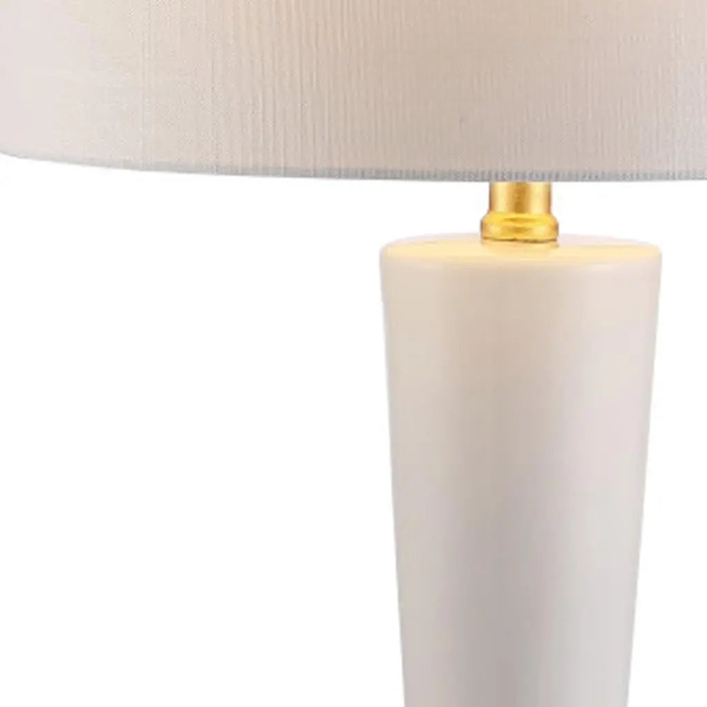 27" White And Gold Geometric Table Lamp With Drum Shade Homeroots Lighting