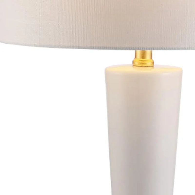 27" White And Gold Geometric Table Lamp With Drum Shade Homeroots Lighting