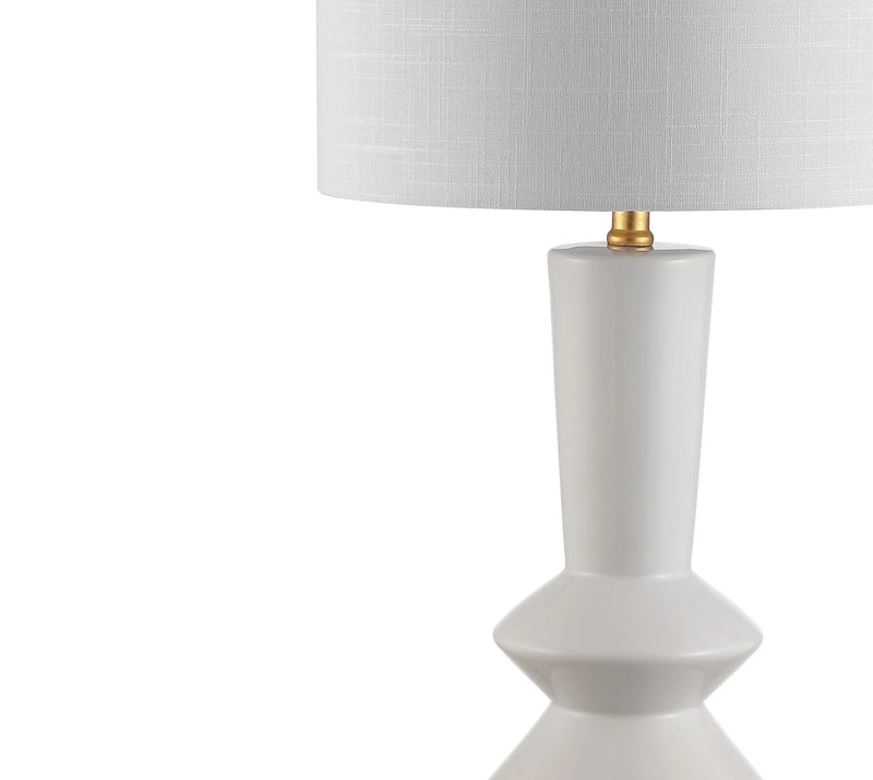 27" White And Gold Geometric Table Lamp With Drum Shade Homeroots Lighting