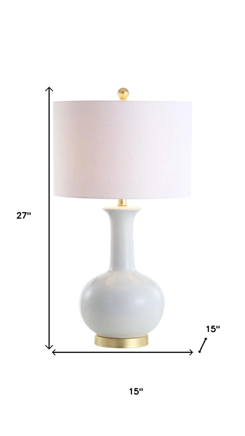 27" White And Gold Novelty Table Lamp With Drum Shade Homeroots Lighting