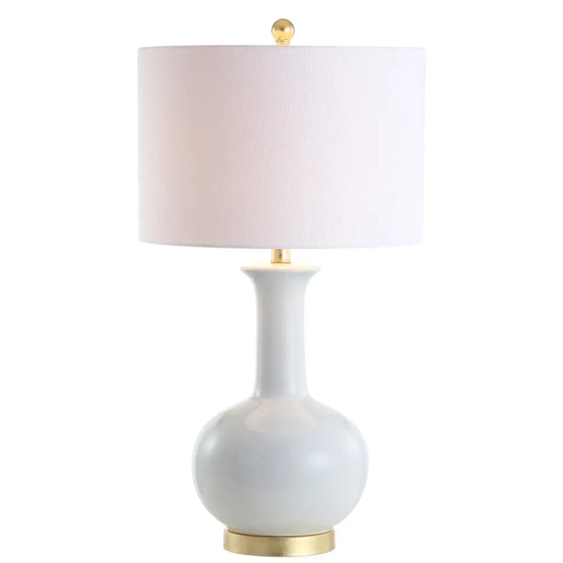 27" White And Gold Novelty Table Lamp With Drum Shade Homeroots Lighting