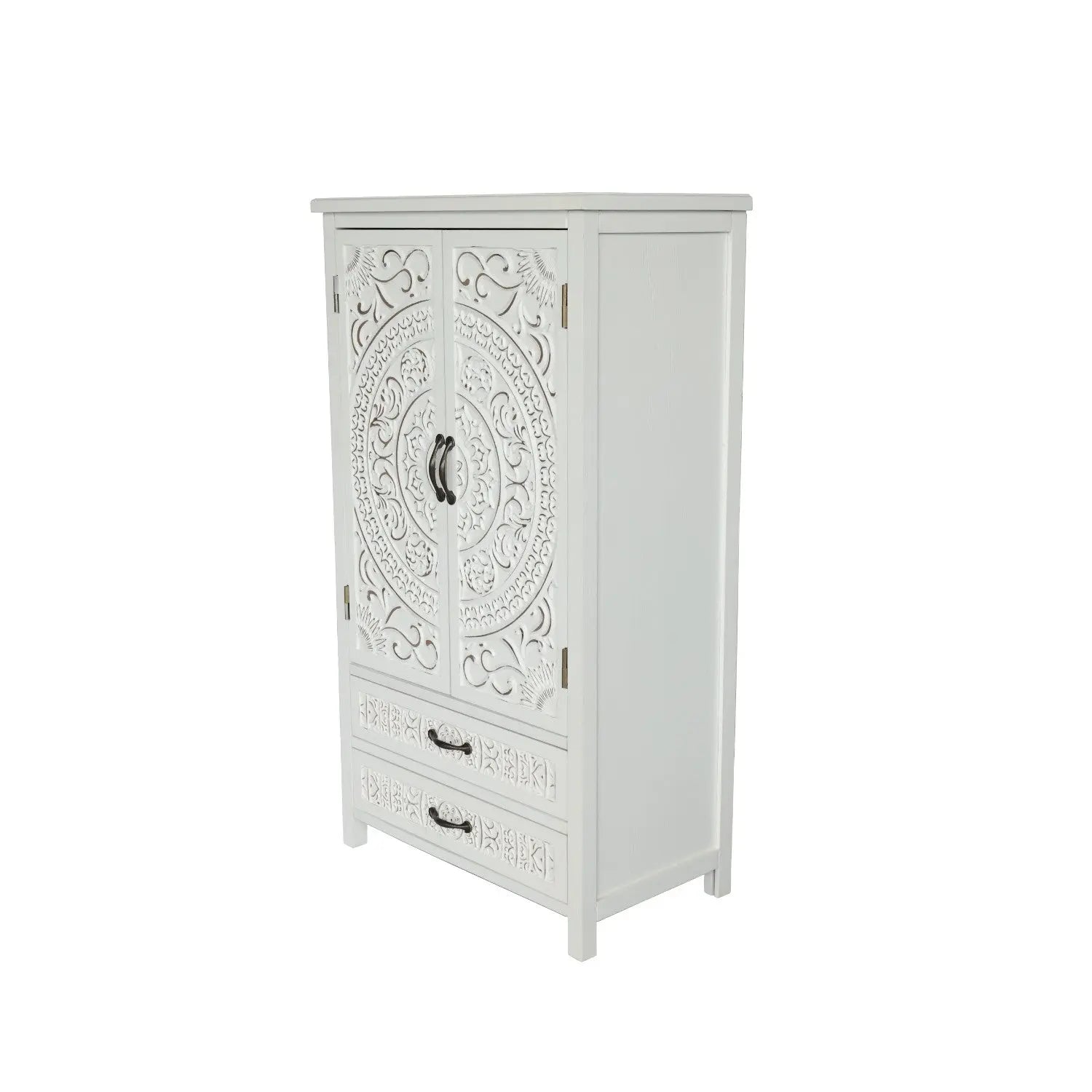 27" White Wood Accent Cabinet With Two Doors And Two Drawers Homeroots Kitchen & Dining