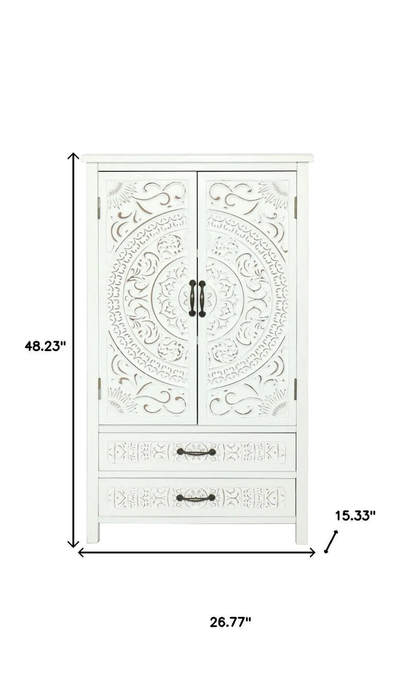 27" White Wood Accent Cabinet With Two Doors And Two Drawers Homeroots Kitchen & Dining