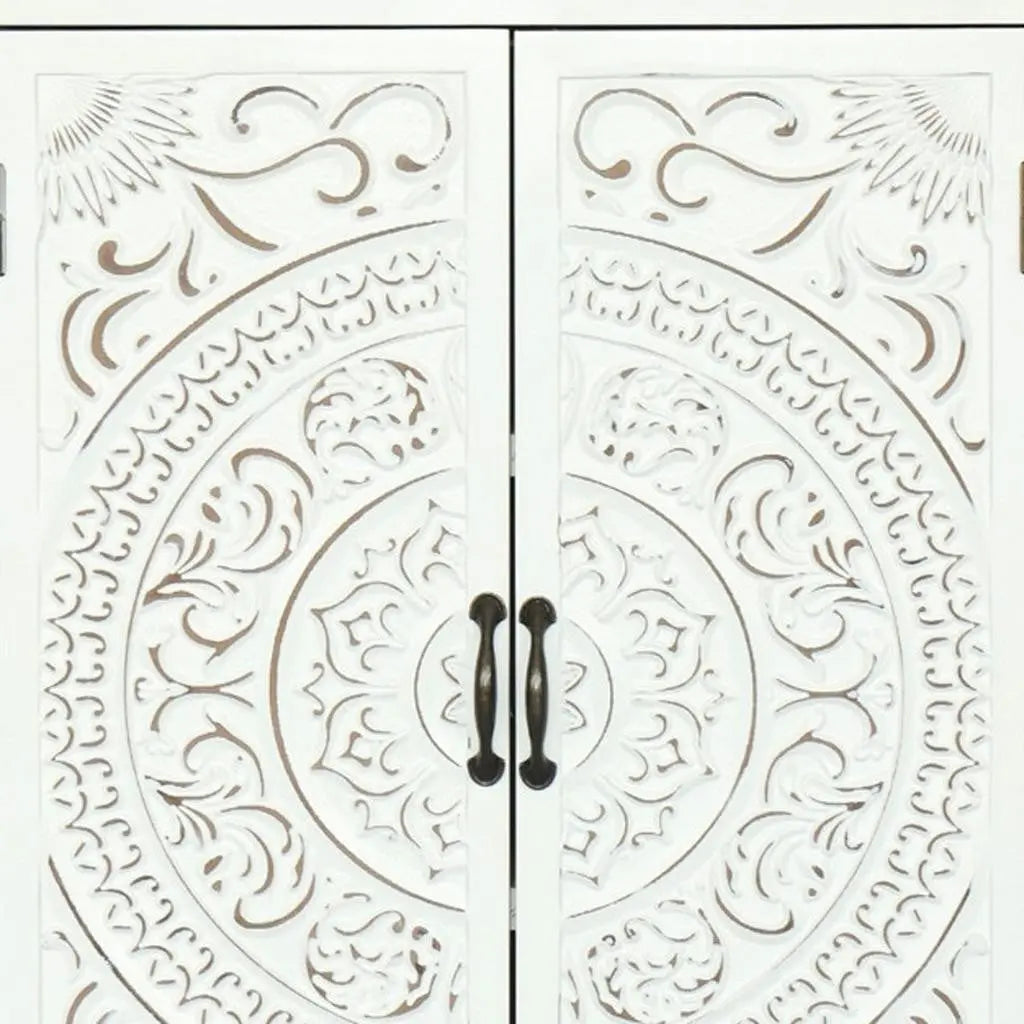 27" White Wood Accent Cabinet With Two Doors And Two Drawers Homeroots Kitchen & Dining