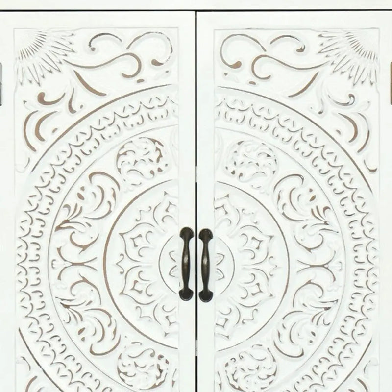 27" White Wood Accent Cabinet With Two Doors And Two Drawers Homeroots Kitchen & Dining