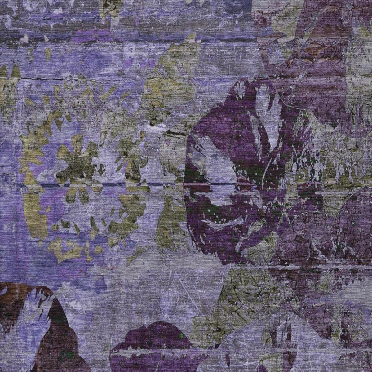 10' X 14' Purple And Gray Abstract Shag Washable Area Rug With UV Protection - Home & Garden