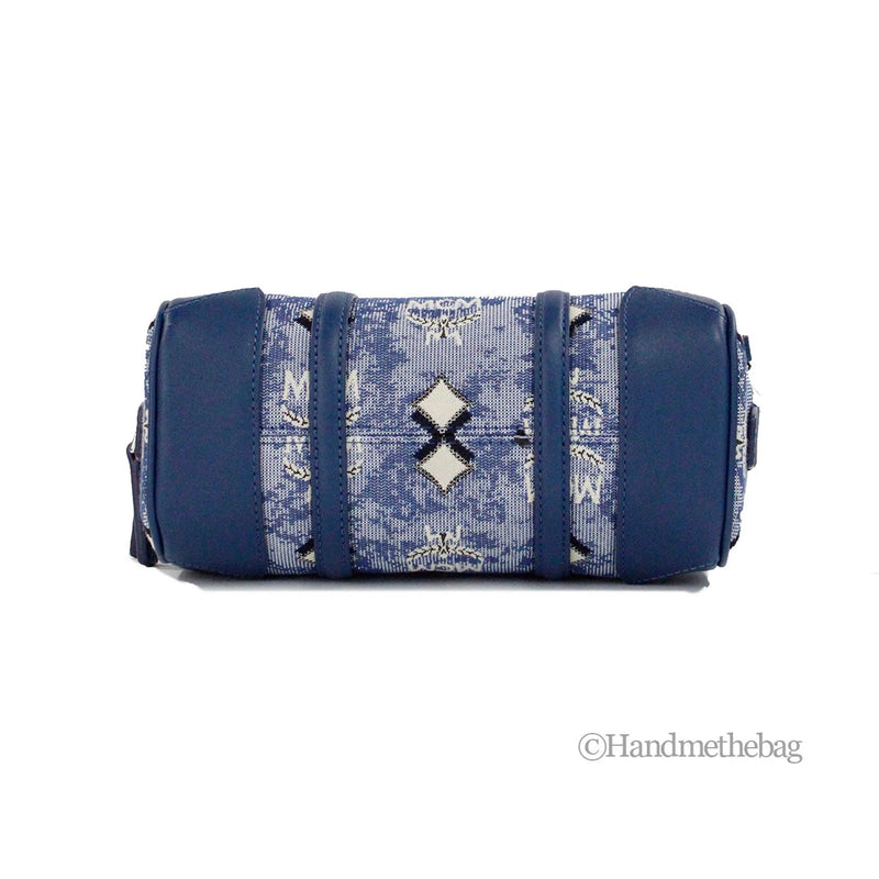 MCM Boston Mini Blue Vintage Jacquard Satchel Crossbody Bag JV Deals