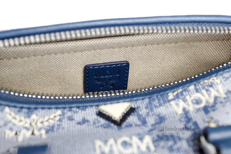 MCM Boston Mini Blue Vintage Jacquard Satchel Crossbody Bag JV Deals