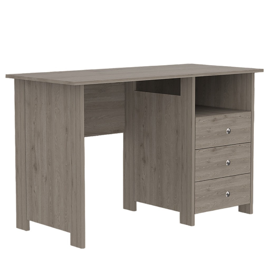 47" Light Gray and Brown Wood Computer Desk With Three Drawers