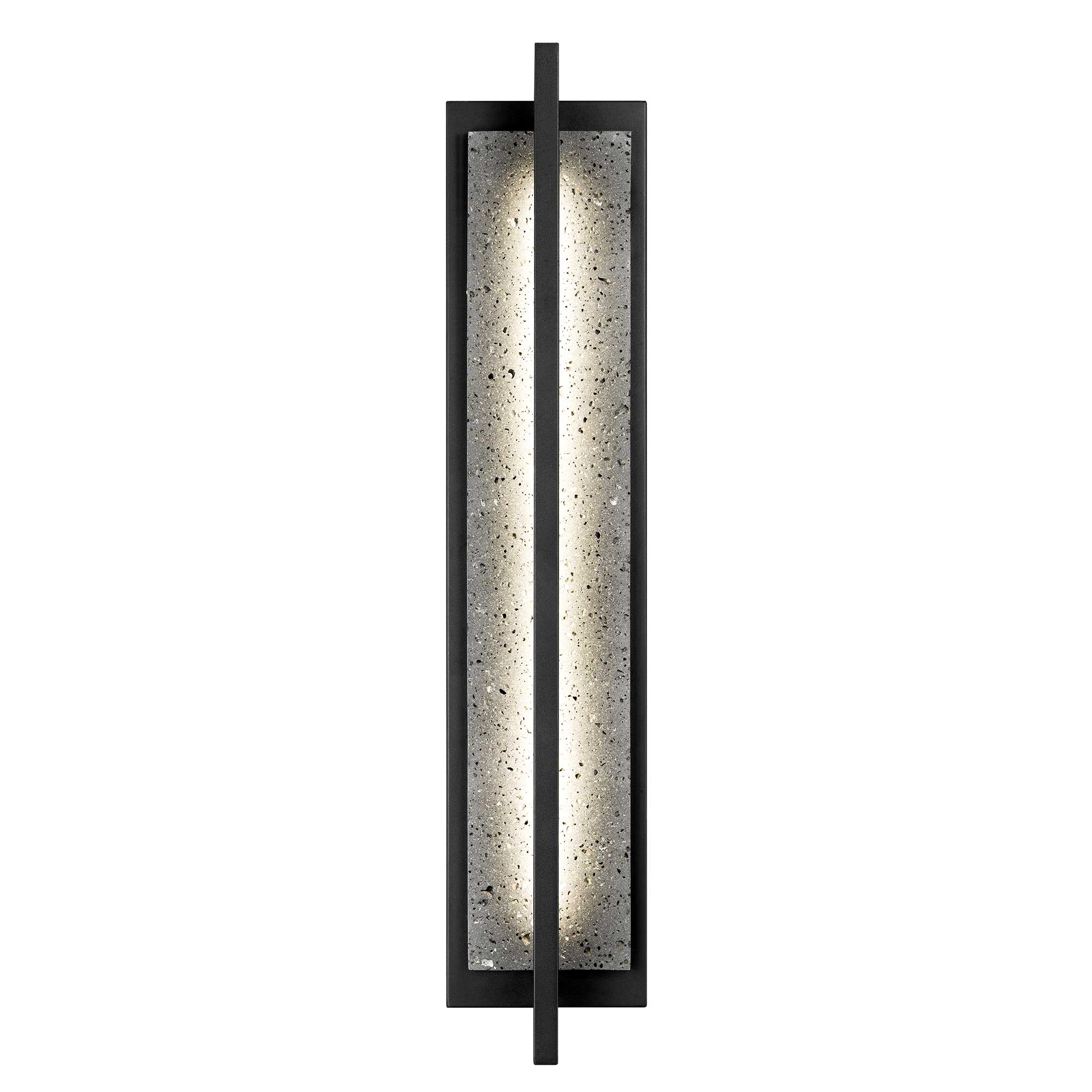 Black LED outdoor rectangular light with speckled glass panel and side mounting bars