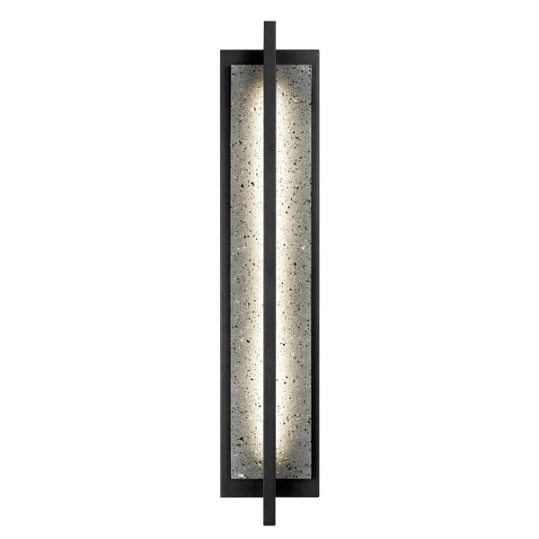 Black LED outdoor rectangular light with speckled glass panel and side mounting bars