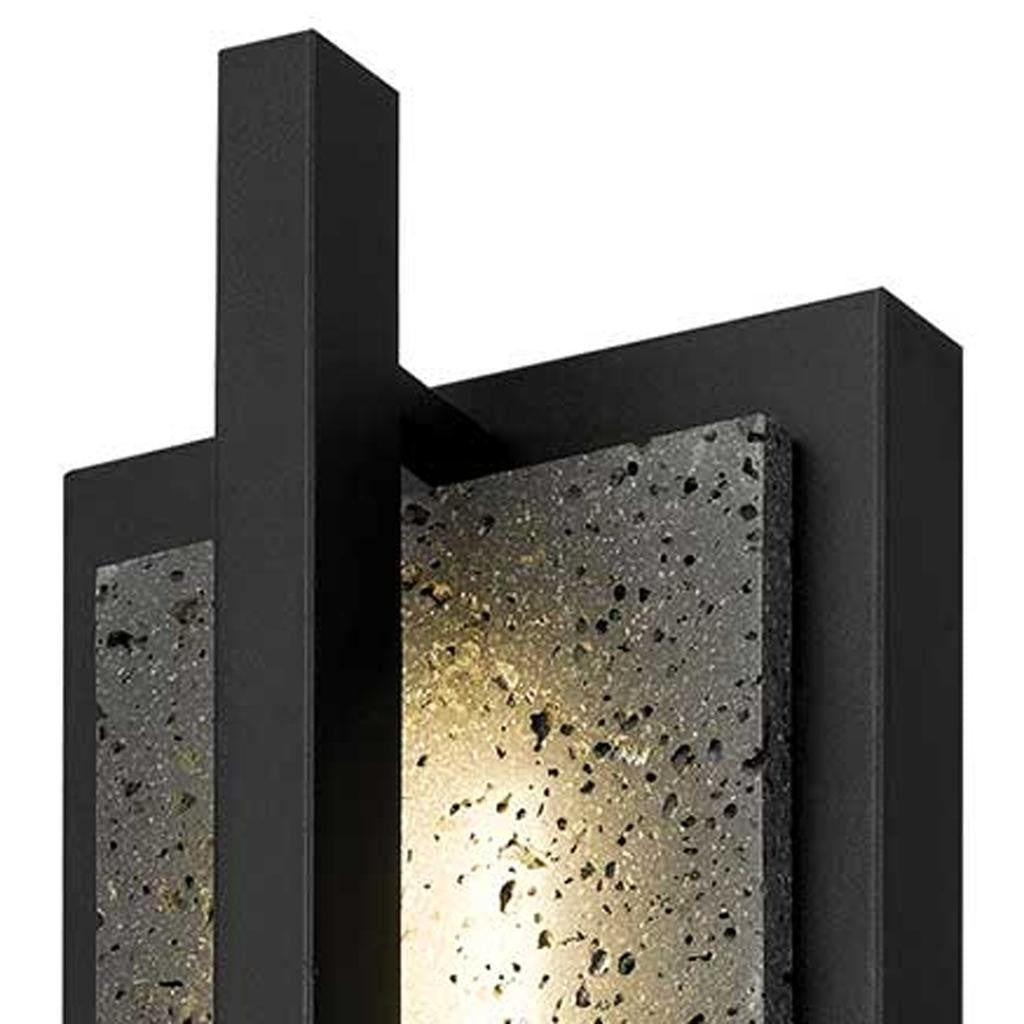Black LED outdoor wall light with speckled glass diffuser and thick frame