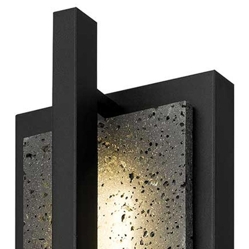 Black LED outdoor wall light with speckled glass diffuser and thick frame