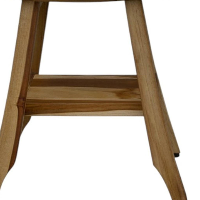 Compact Rectangular Teak Shower Outdoor Bench With Shelf In Natural Finish - Bed & Bath