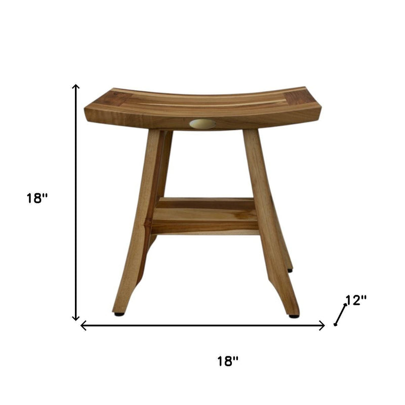 Compact Rectangular Teak Shower Outdoor Bench With Shelf In Natural Finish - Bed & Bath