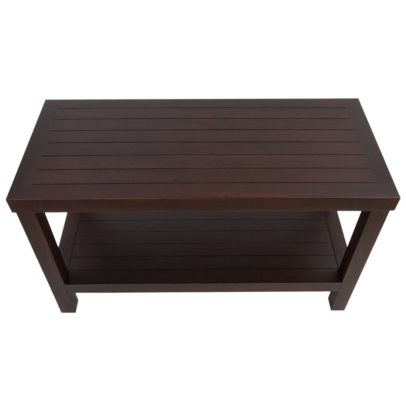 Rectangular Teak Shower Stool Or Bench With Shelf In Brown Finish - Bed & Bath