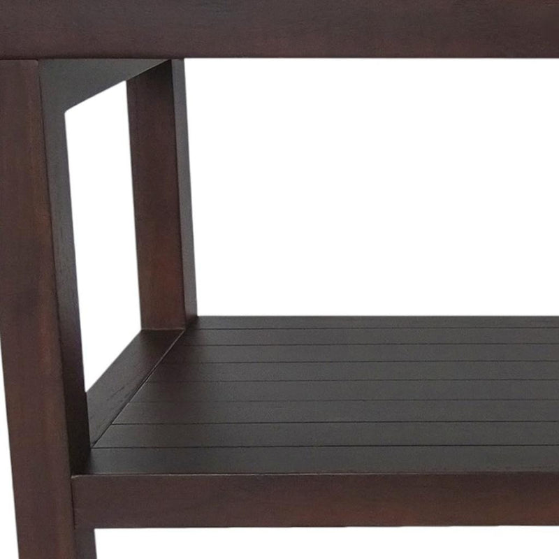 Rectangular Teak Shower Stool Or Bench With Shelf In Brown Finish - Bed & Bath