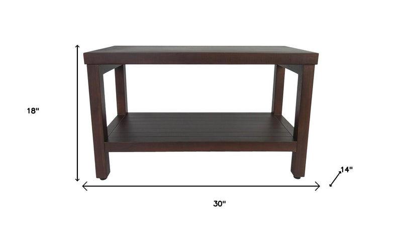 Rectangular Teak Shower Stool Or Bench With Shelf In Brown Finish - Bed & Bath
