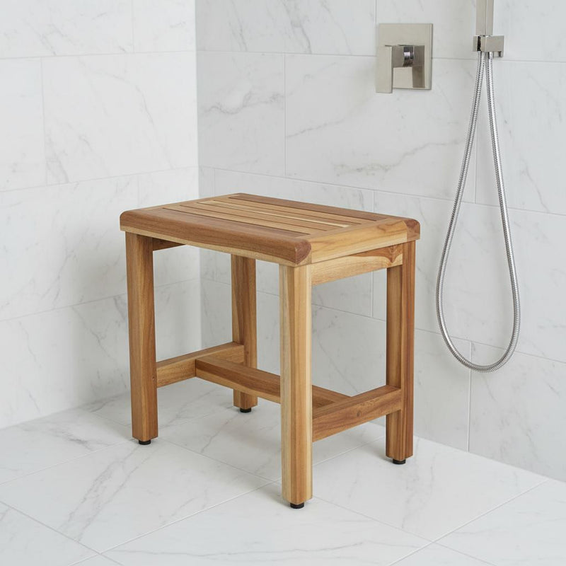 Compact Rectangular Teak Shower Or Outdoor Bench In Natural Finish - Bed & Bath