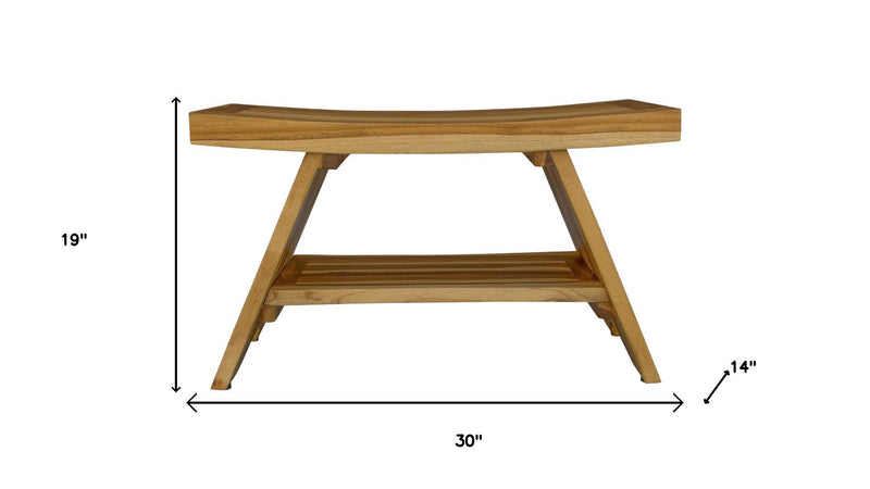 Rectangular Teak Shower Stool Or Bench With Shelf In Natural Finish - Bed & Bath