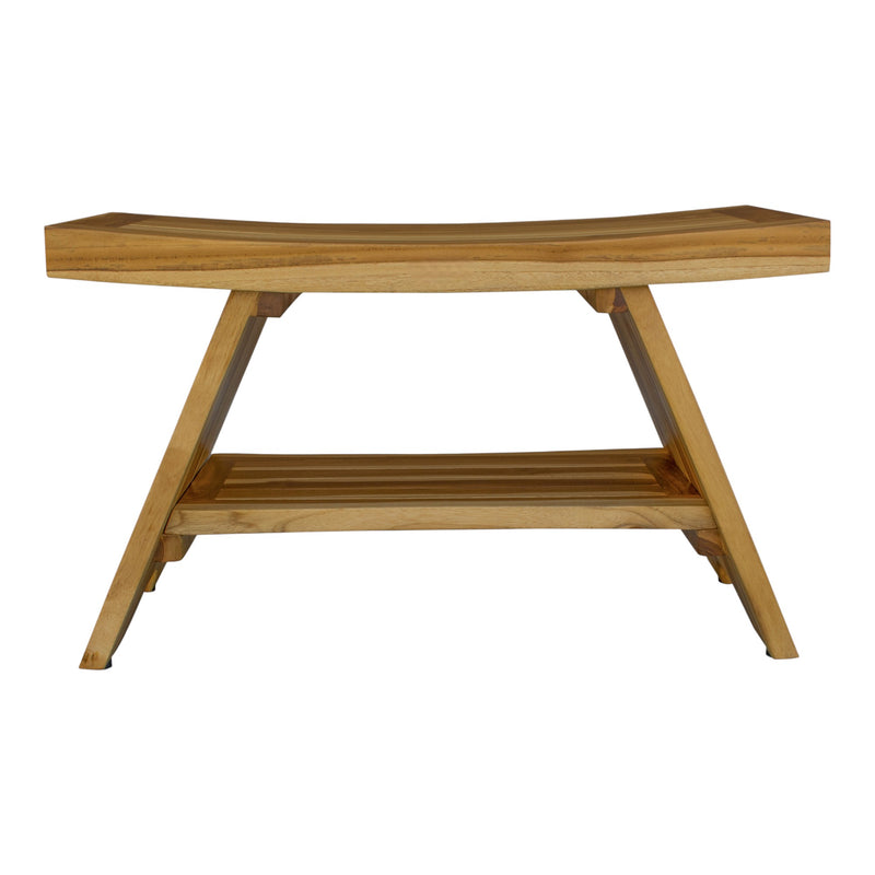 Rectangular Teak Shower Stool Or Bench With Shelf In Natural Finish - Bed & Bath