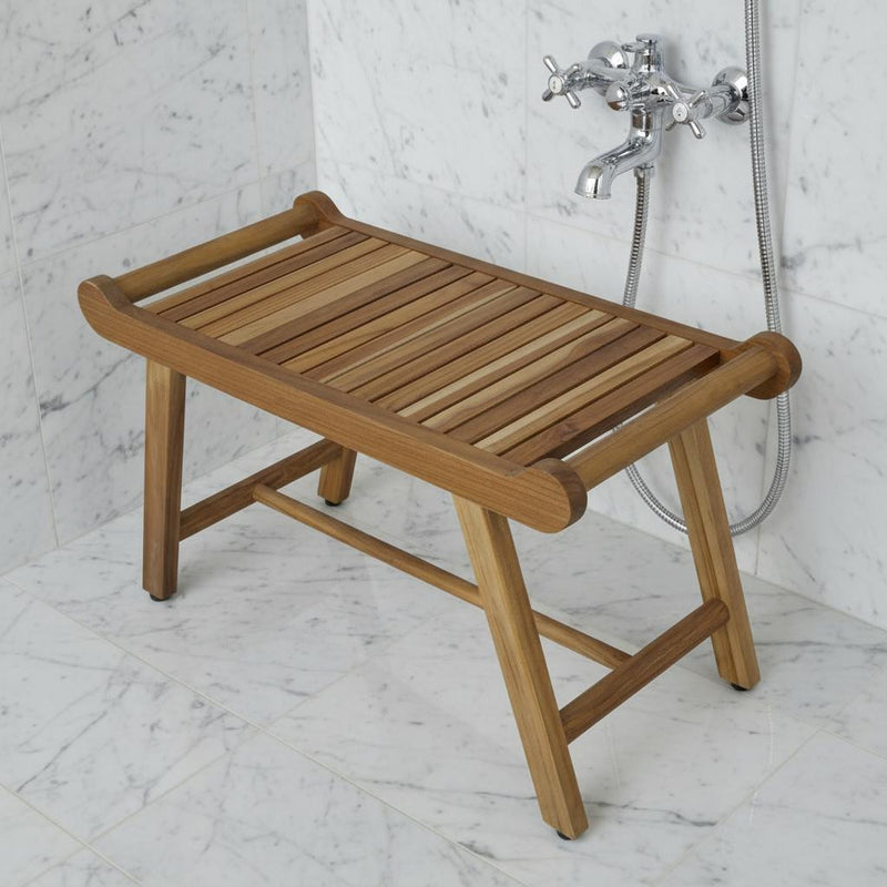 Rectangular Teak Shower Bench With Handles In Natural Finish - Bed & Bath