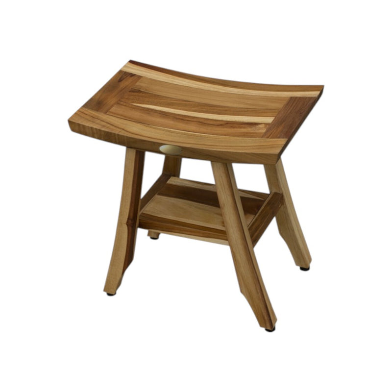 Compact Rectangular Teak Shower Outdoor Bench With Shelf In Natural Finish - Bed & Bath