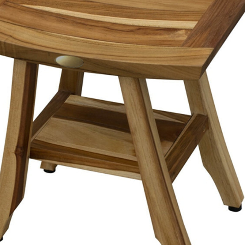 Compact Rectangular Teak Shower Outdoor Bench With Shelf In Natural Finish - Bed & Bath