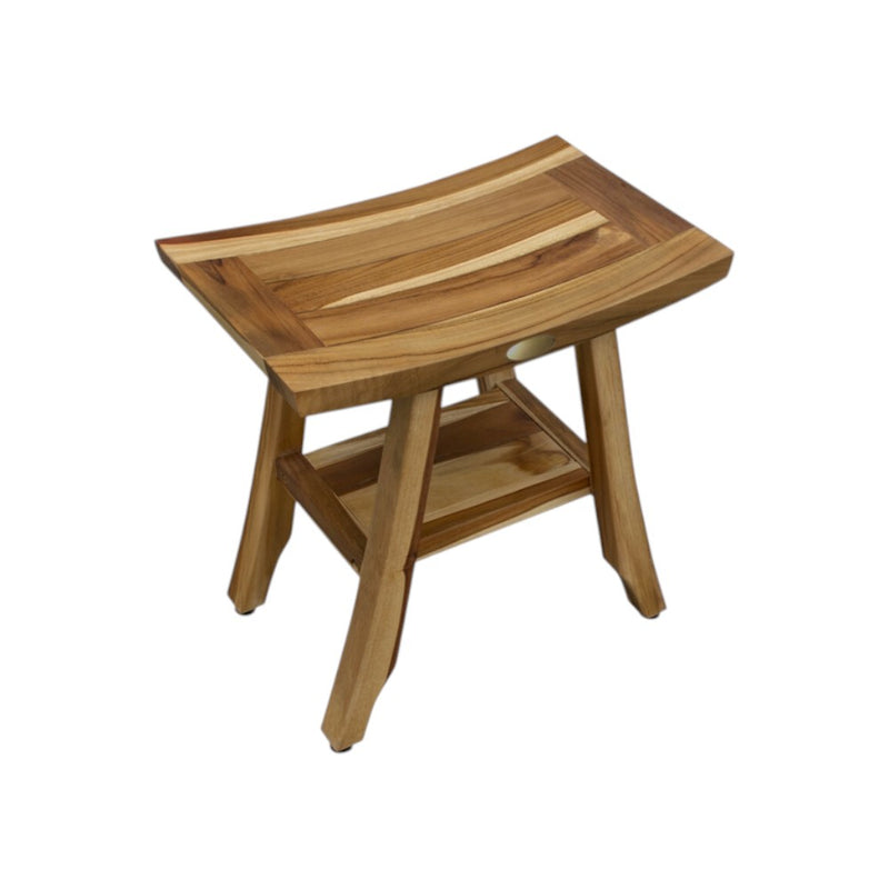 Compact Rectangular Teak Shower Outdoor Bench With Shelf In Natural Finish - Bed & Bath