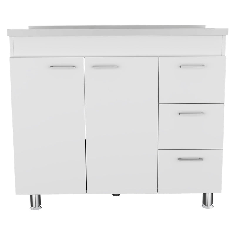 39" White Wood Accent Cabinet With Two Doors And Three Drawers - Kitchen & Dining