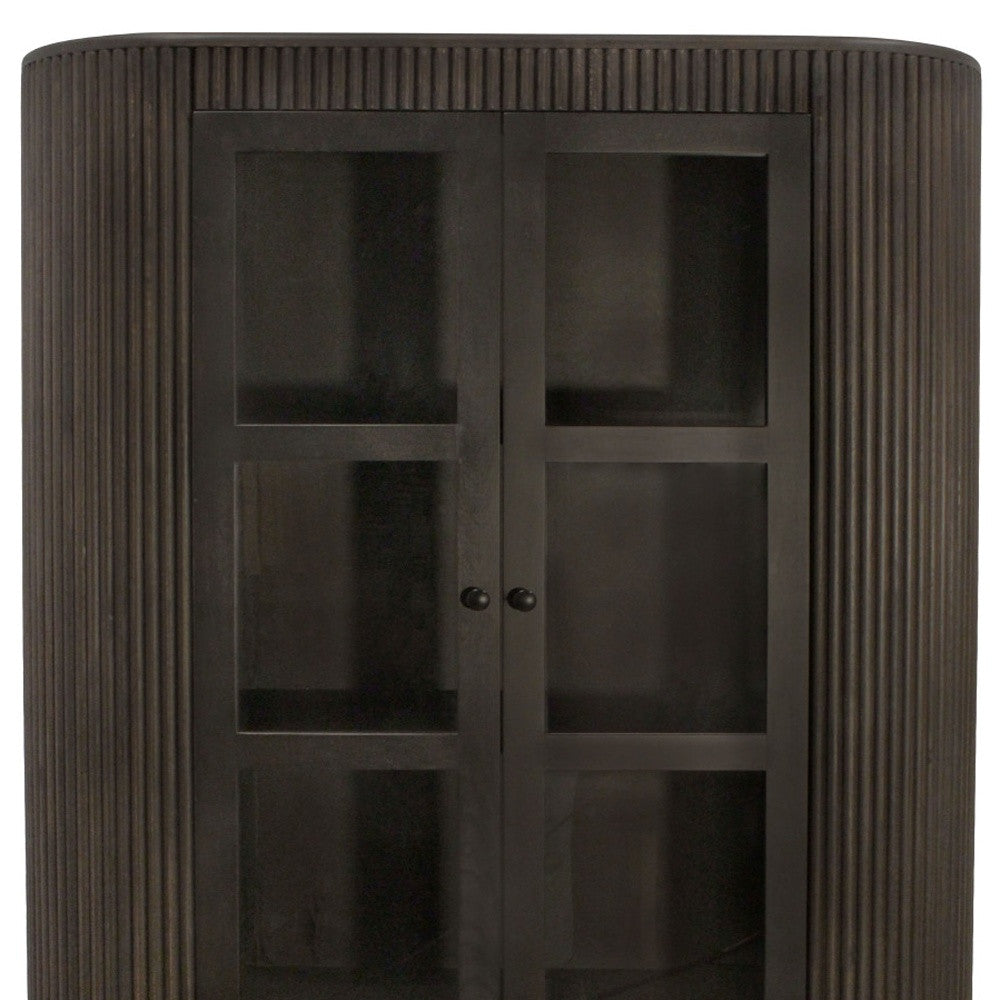 48" Espresso and Black Solid Wood and Iron Accent Cabinet With Four Doors - Kitchen & Dining
