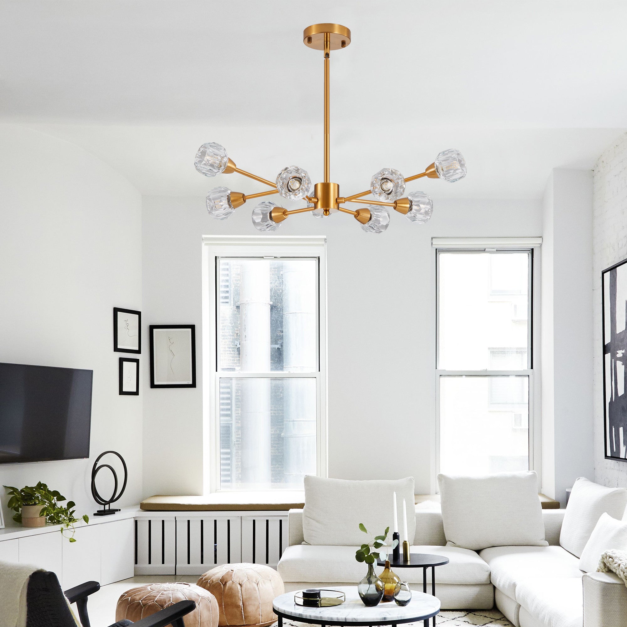 Gold Nine Light Metal Chandelier