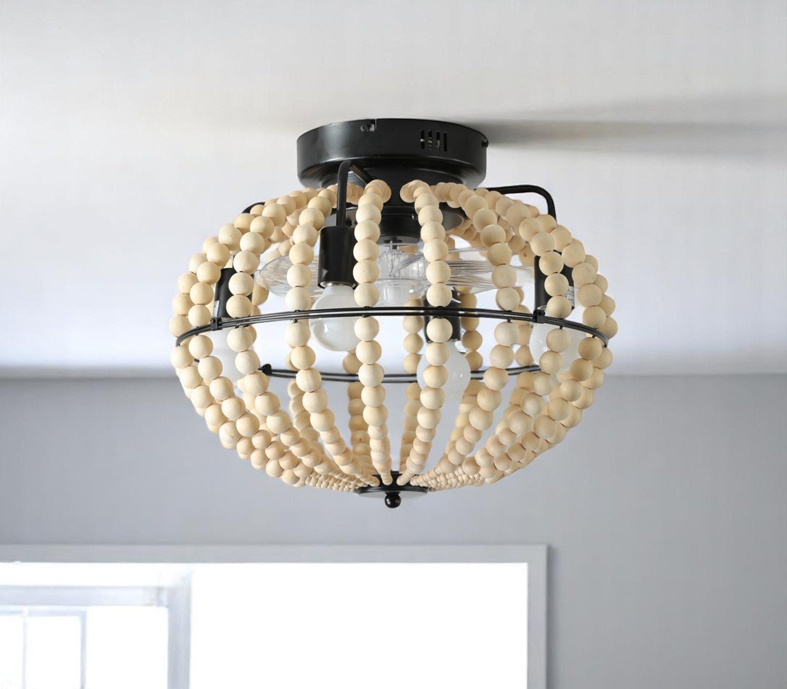 White Four Light Metal Smart Enabled Semi-Flush Chandelier With White Shades