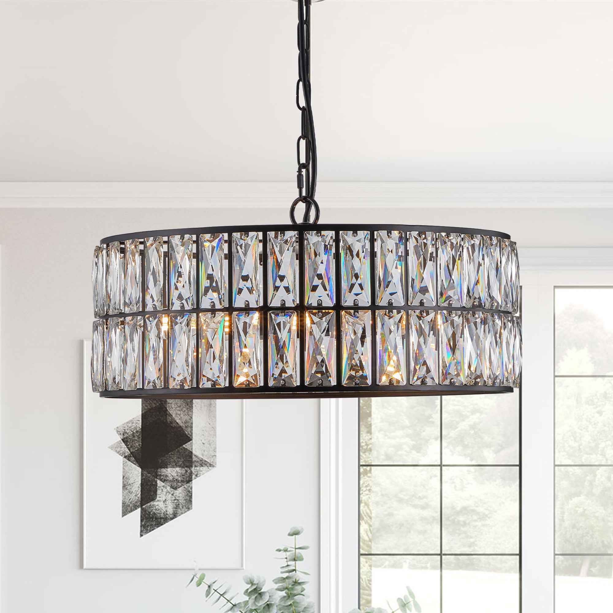 Black Six Light Metal Chandelier With Black Shades