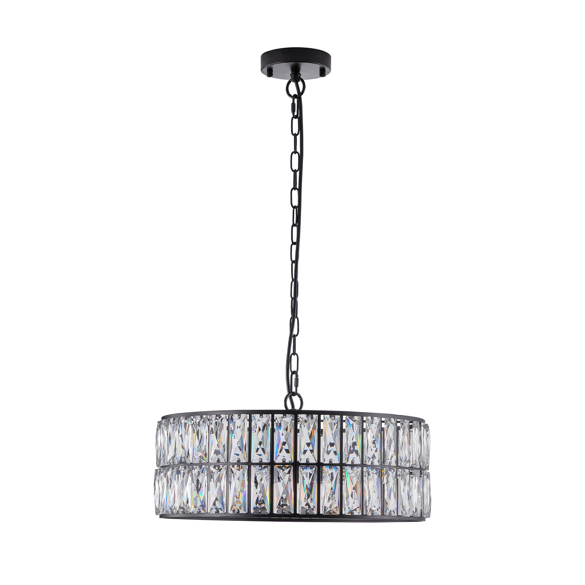 Black Six Light Metal Chandelier With Black Shades