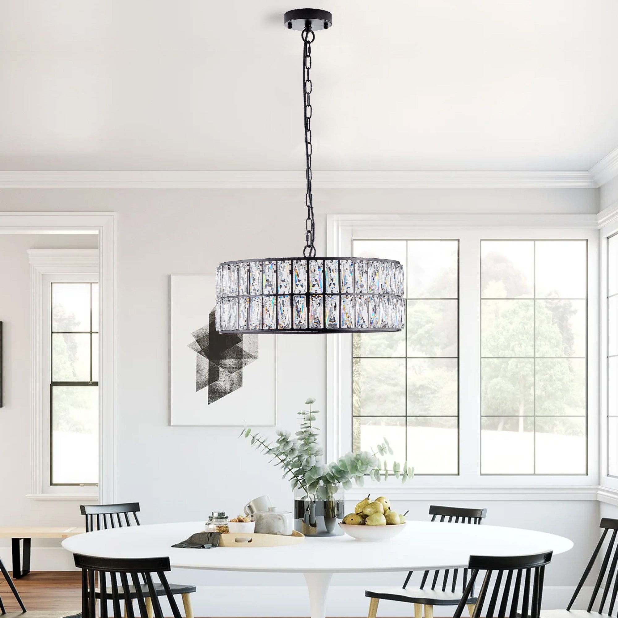 Black Six Light Metal Chandelier With Black Shades