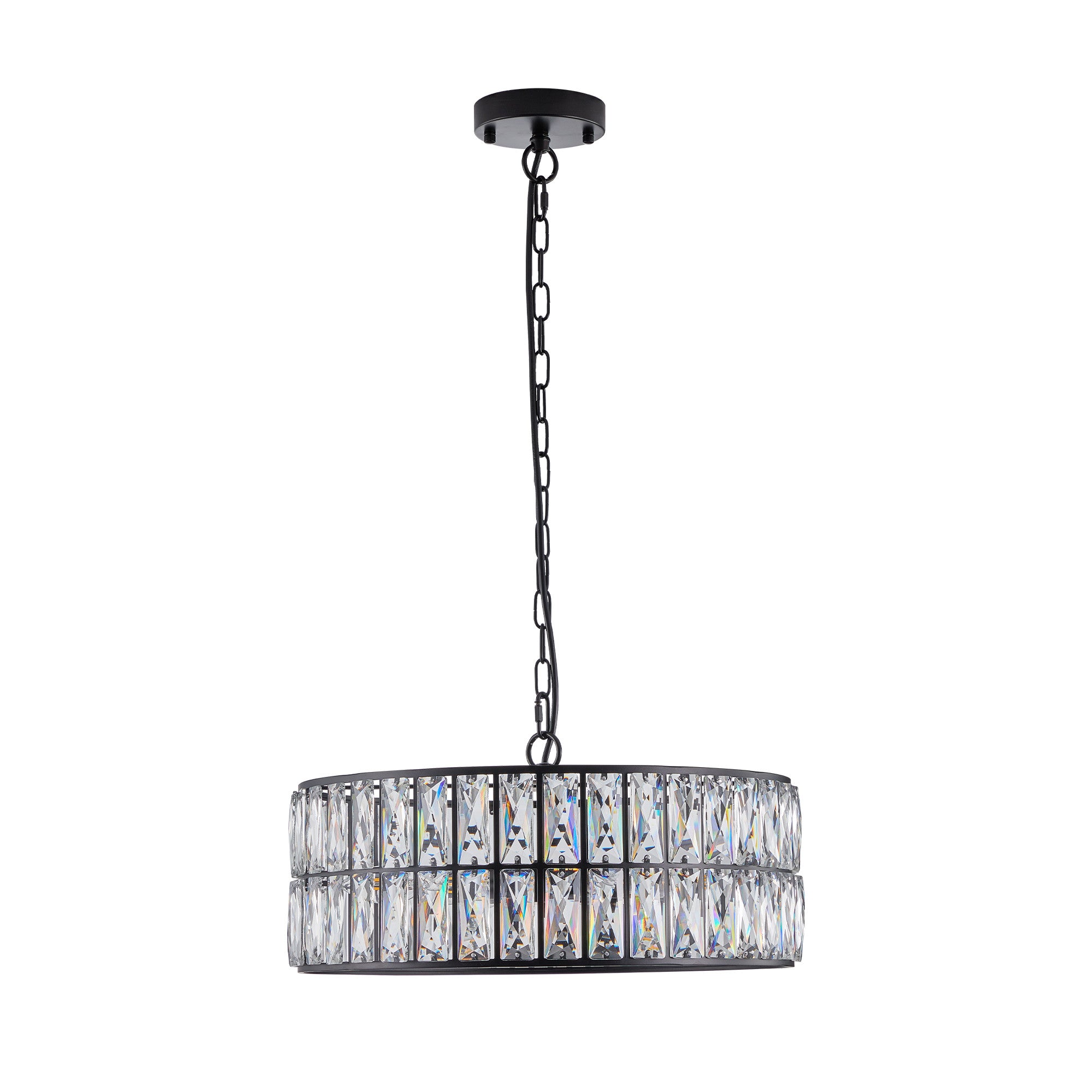 Black Six Light Metal Chandelier With Black Shades