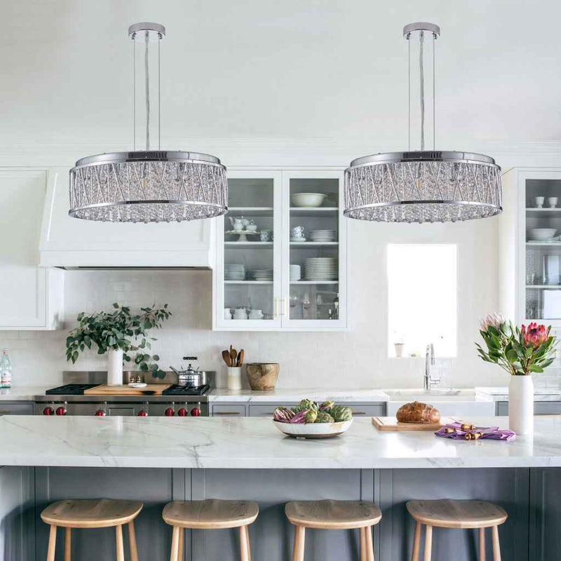 Silver Seven Light Metal Chandelier With Silver Shades