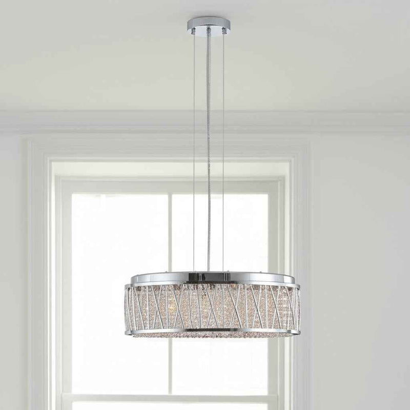 Silver Seven Light Metal Chandelier With Silver Shades