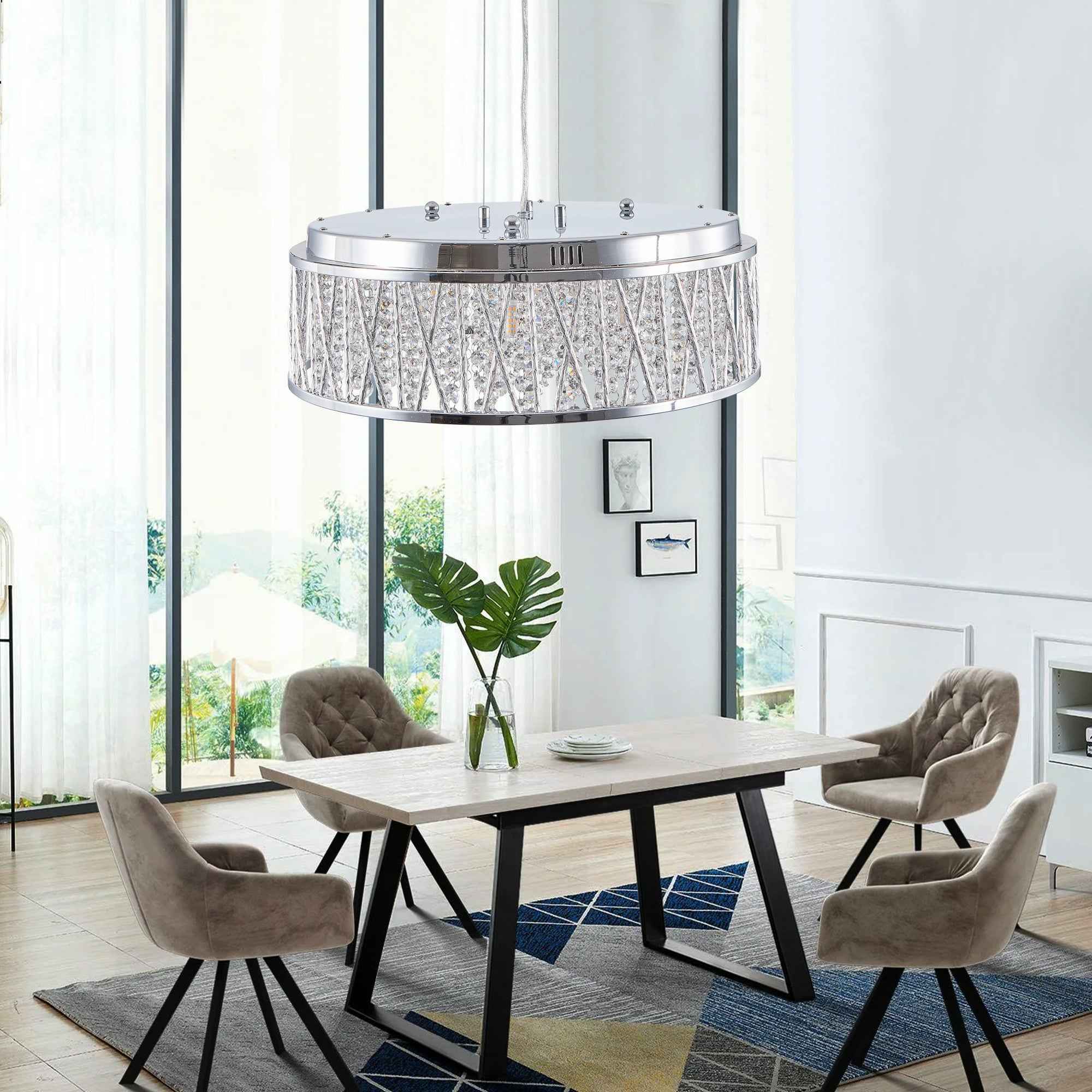 Silver Seven Light Metal Chandelier With Silver Shades