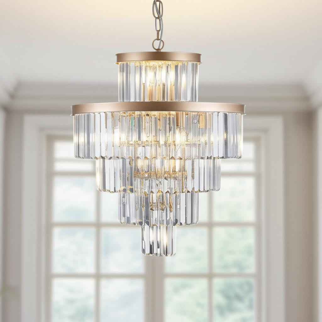 Gold Multi Light Metal Chandelier With Gold Shades