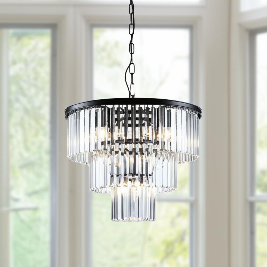 Black Seven Light Metal Chandelier With Black Shades