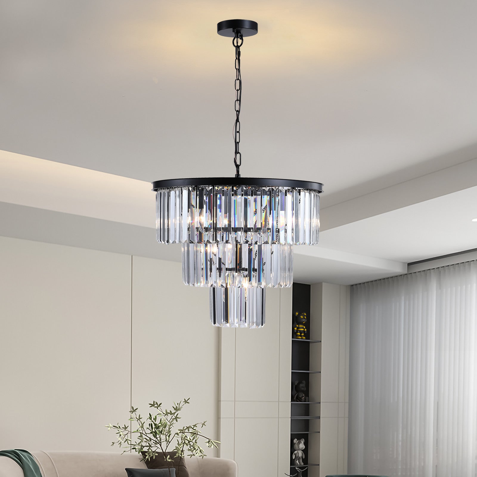 Black Seven Light Metal Chandelier With Black Shades