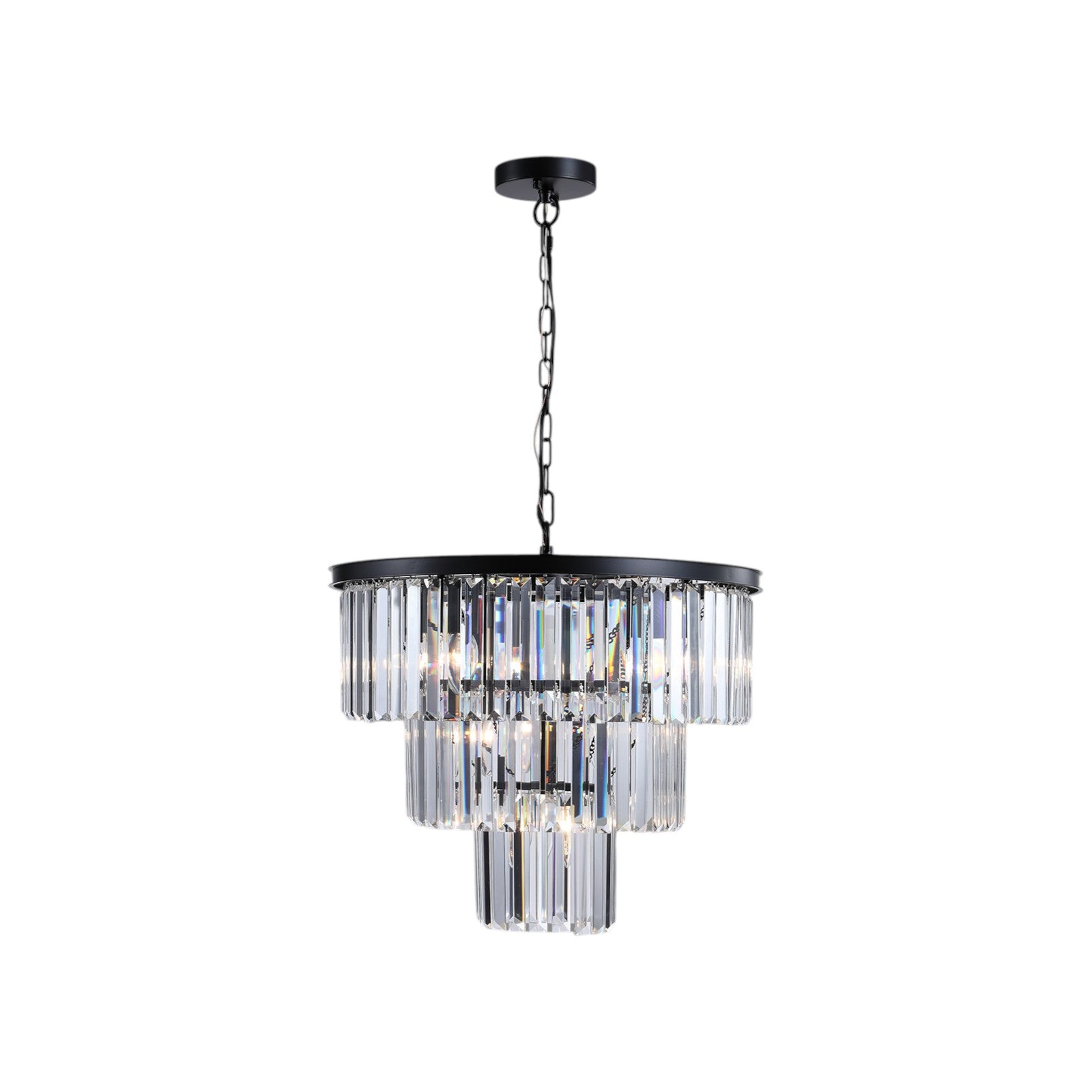 Black Seven Light Metal Chandelier With Black Shades