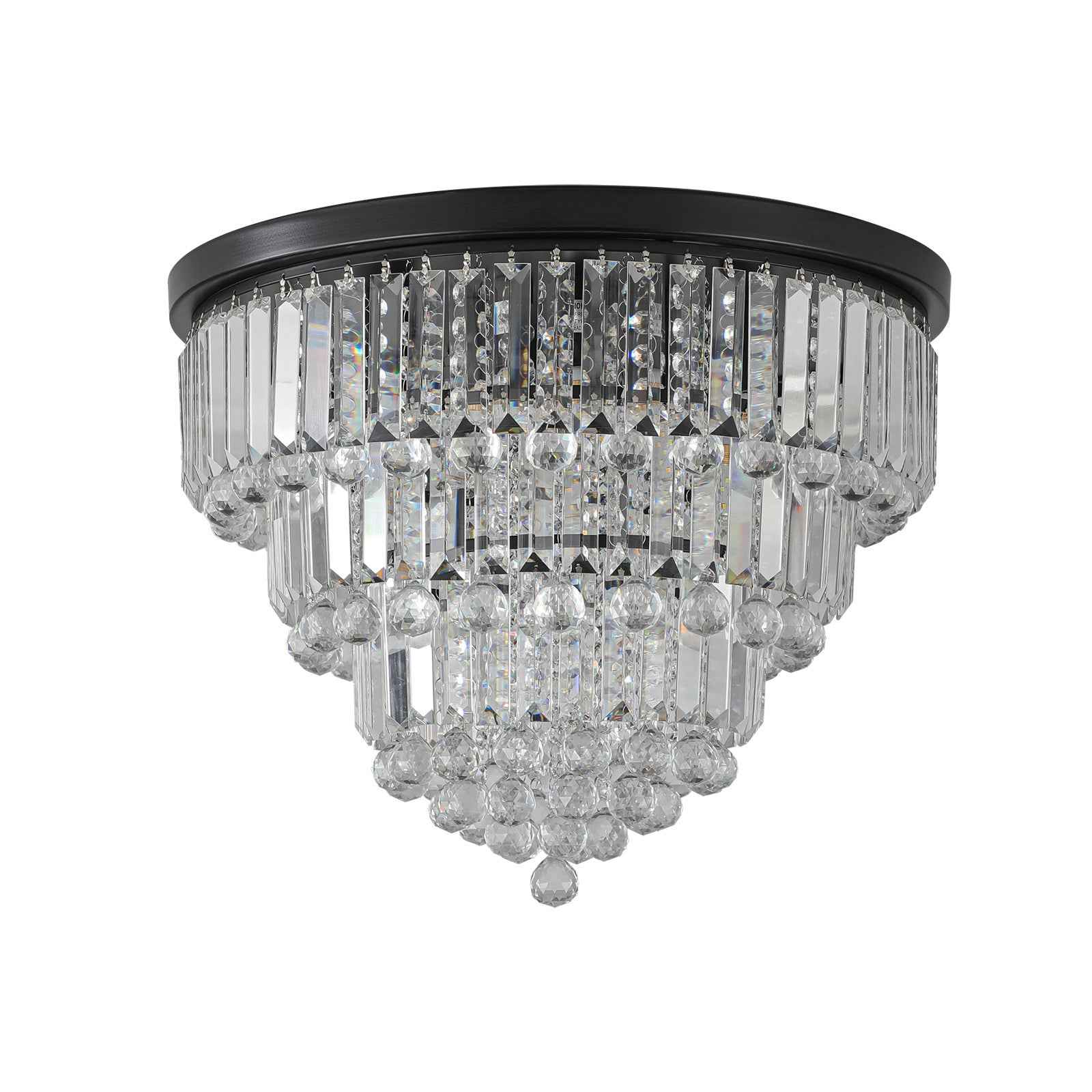 Black Six Light Crystal Flush Chandelier With Black Shades